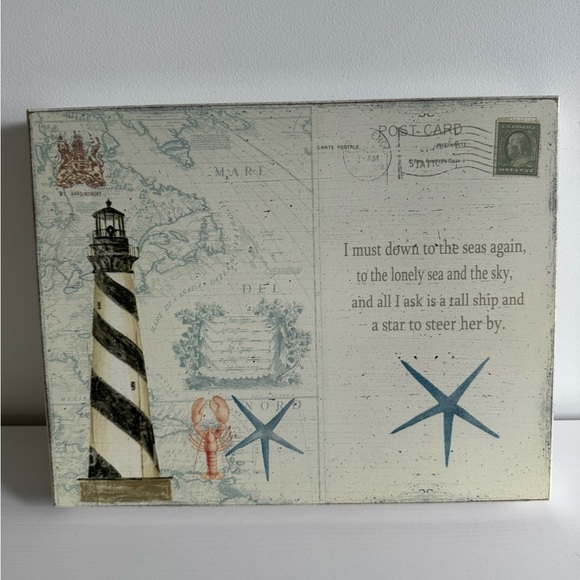 Set Coastal Postcard Style Shabby Chic Beachy Wooden Pictures (2) - Picture 3 of 8